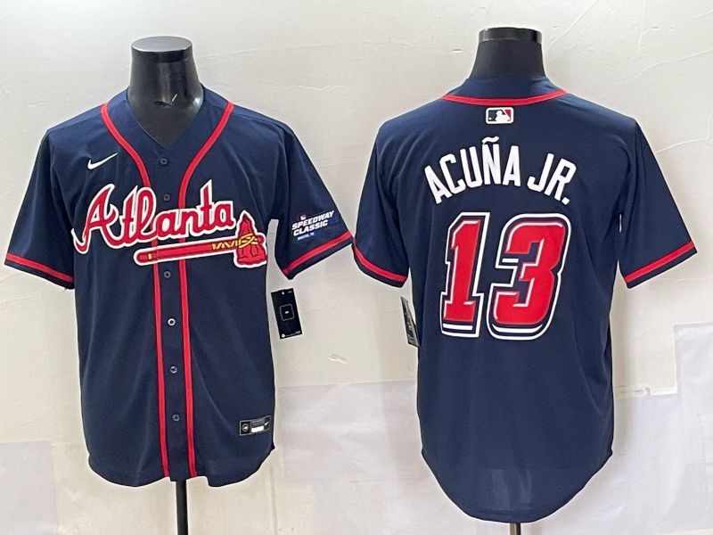 Men Atlanta Braves 13 Acuna jr Drak Blue Nike 2025 MLB Jersey style 02